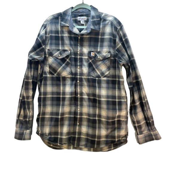 Carhartt Pearl Snap Size Large Button Up Long Sleeve Flannel Shirt Plaid pre-own - Picture 1 of 16